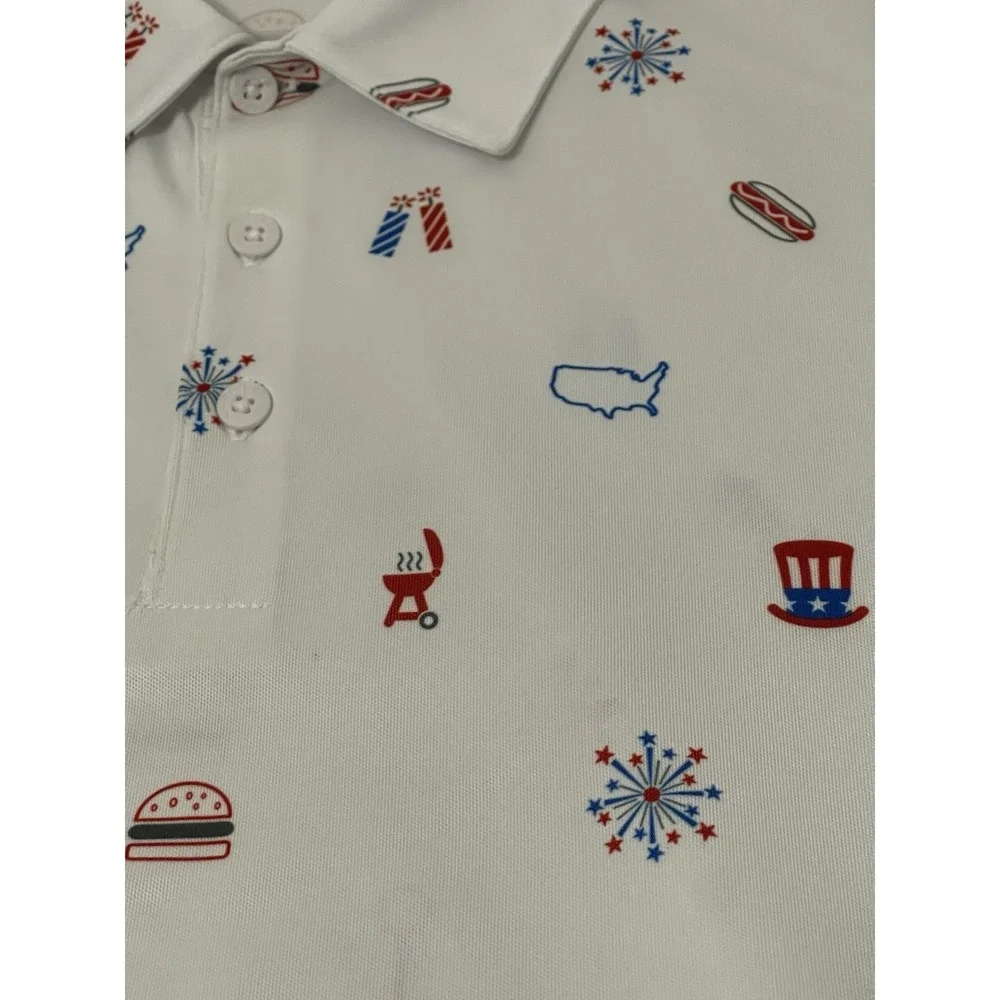 Adidas Prime Green Golf Polo Shirt Size XL White 4th Of July Custom $110 - Picture 3 of 8